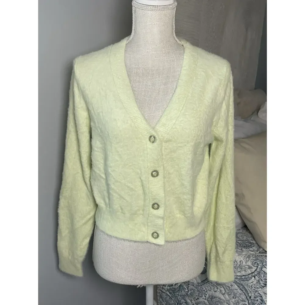 Willow & Wind Fuzzy Button Cardigan L Soft Pastel Green Knit Sweater Cozy Y2K - Picture 4 of 7
